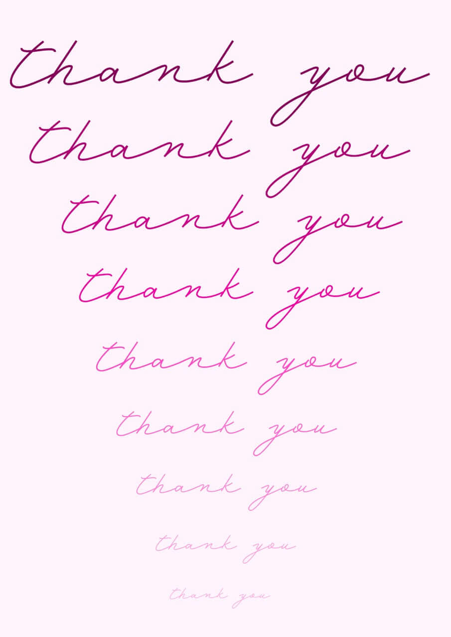 Hand drawn pink background featuring "thank you" in cursive, perfect for a heartfelt greeting card.