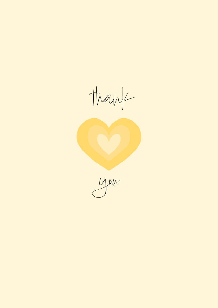 hand drawn yellow heart greeting card that says thank you in cursive.