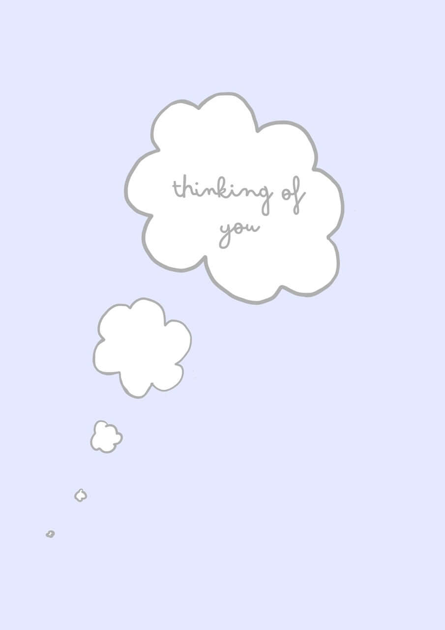 hand drawn blue thinking of you thought bubble greeting card.